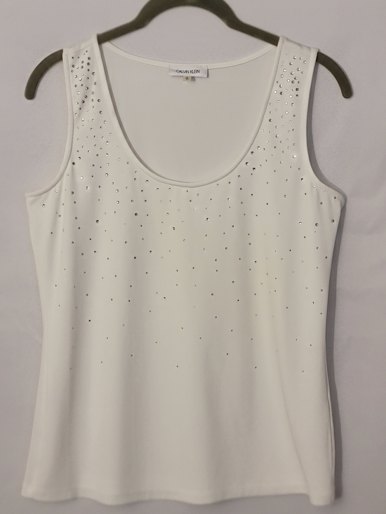 Calvin Klein Tops - Calvin Klein White Embellished Sleeveless Tank Top Size PS